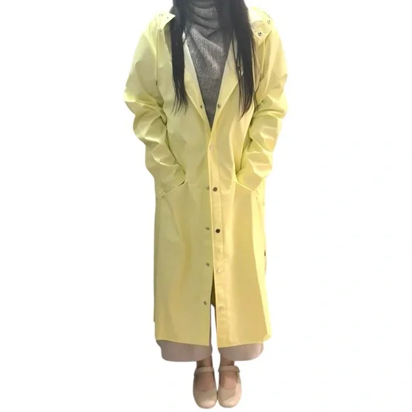 NWT Rains Long Jacket In Straw Yellow - Picture 4 of 8